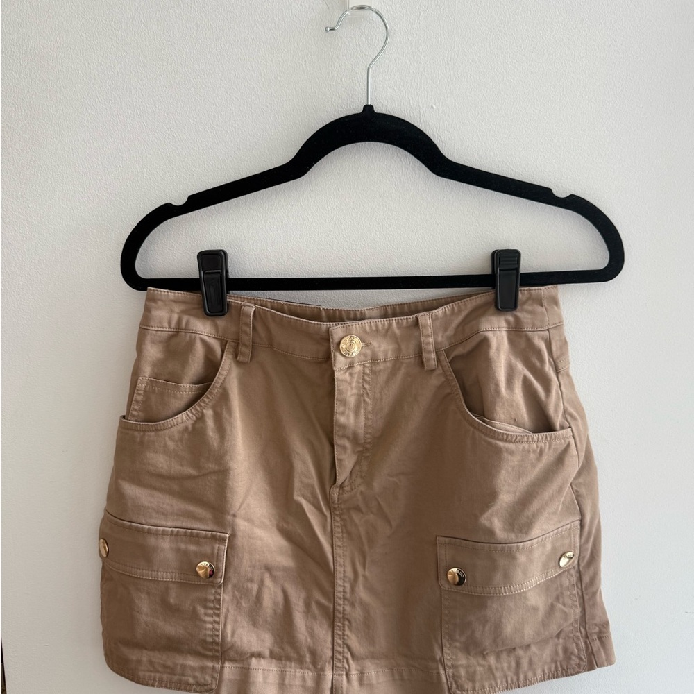 Tan Button-Front Mini Skirt